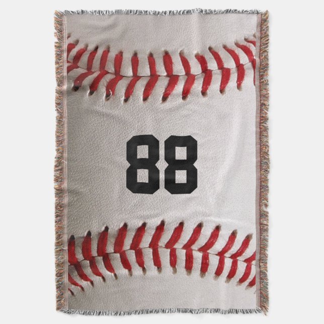 Custom Jersey Number Baseball Player Design Throw Blanket (Front Vertical)