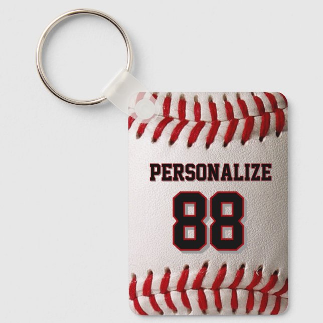 Custom Jersey Number & Name Baseball Player Design Key Ring (Front)