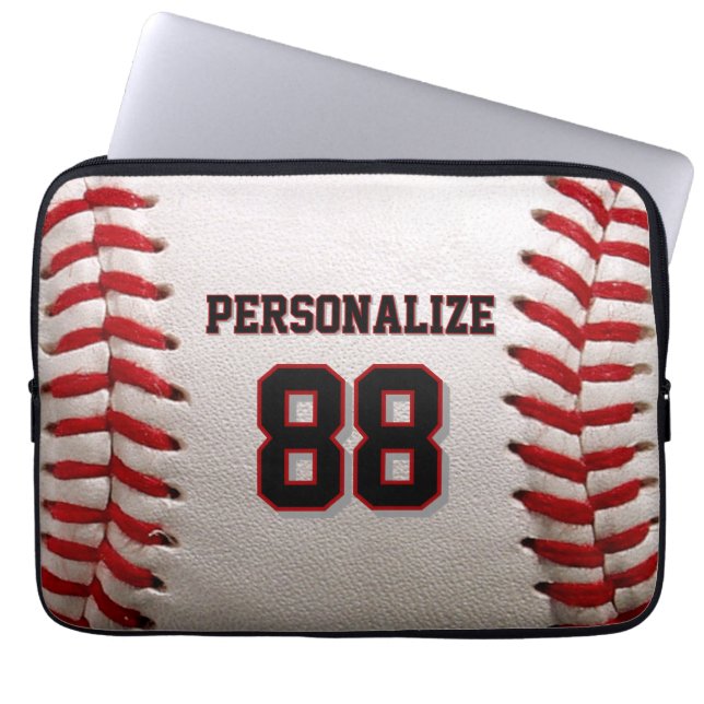 Custom Jersey Number & Name Baseball Player Design Laptop Sleeve (Front)