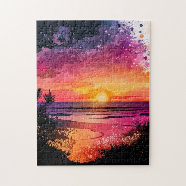 Custom Jigsaw Puzzle Watercolor Beach Sunset (Vertical)