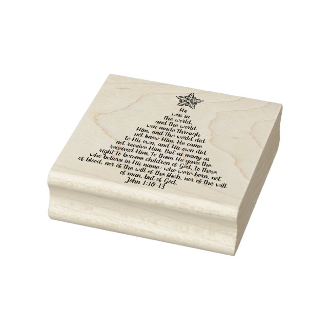 Custom John 1:10-13 Christmas Tree Rubber Stamp  (Stamp)