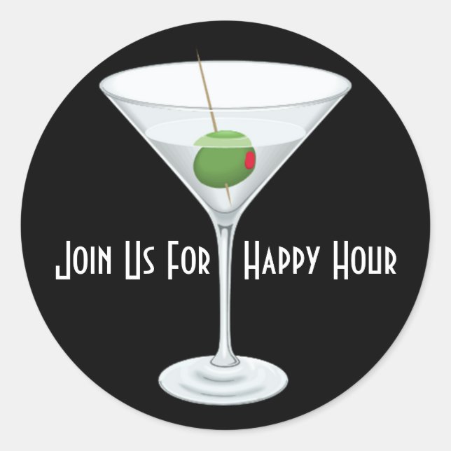Custom Join Us For Happy Hour Bar Party Invitation Classic Round Sticker (Front)