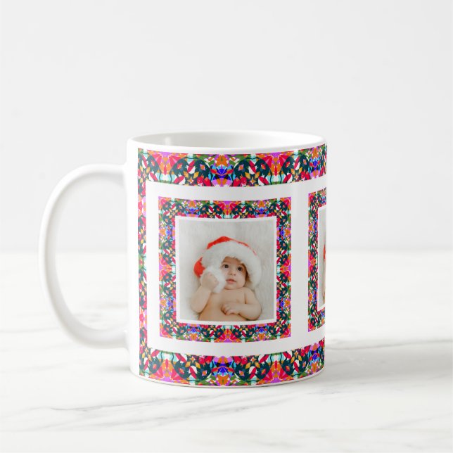 Custom Jolly Christmas Pattern Photo Picture Tea Coffee Mug (Left)