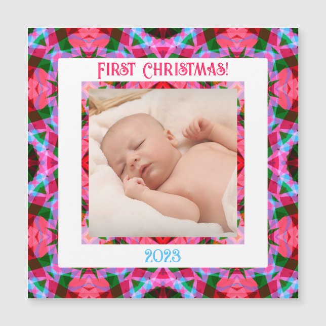 Custom Jolly Festive Christmas Photo Magnet Card (Front)