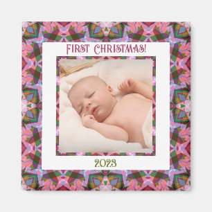 Custom Jolly Festive Christmas Pink Photo Picture Magnet