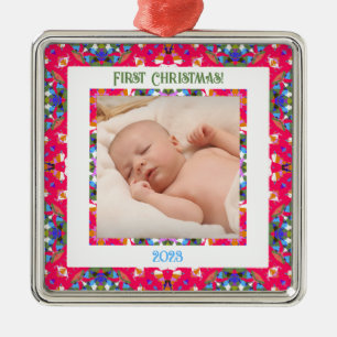 Custom Jolly First Christmas Magnetic Photo Frame Metal Ornament