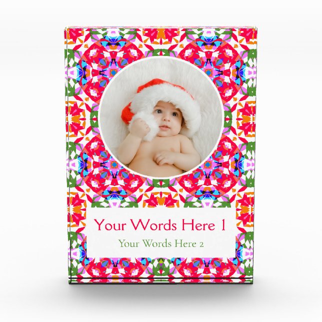 Custom Jolly Red Green Blue Christmas Decor Gift Photo Block (Front)