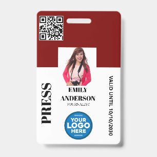 Custom Journalist Media Pass Photo ID Logo   BLACK Badge
