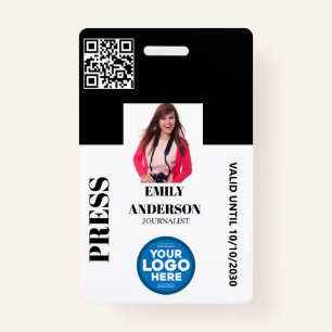 Custom Journalist Media Pass Photo ID Logo   BLACK ID Badge