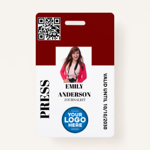 Custom Journalist Media Pass Photo ID Logo   BLACK ID Badge