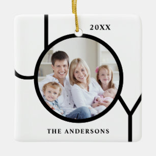 Custom Joy Family Photo Christmas Ceramic Ornament