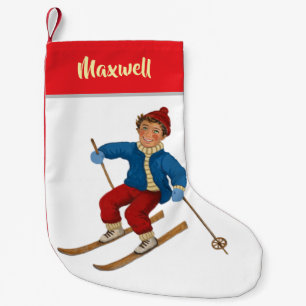 Custom Joyful Skier Small Christmas Stocking