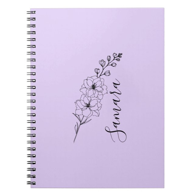 Custom July Delphinium Birth Flower Gift for Birth Notebook (Front)