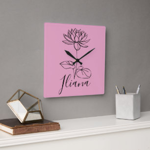 Custom July Water Lily Birth Flower Gift for Birth Square Wall Clock