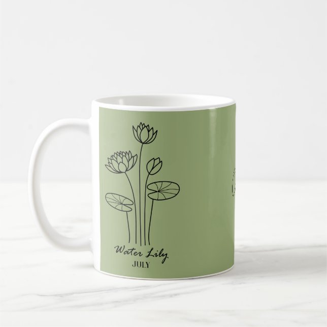 Custom July Water Lily Custom Name Mug (Left)