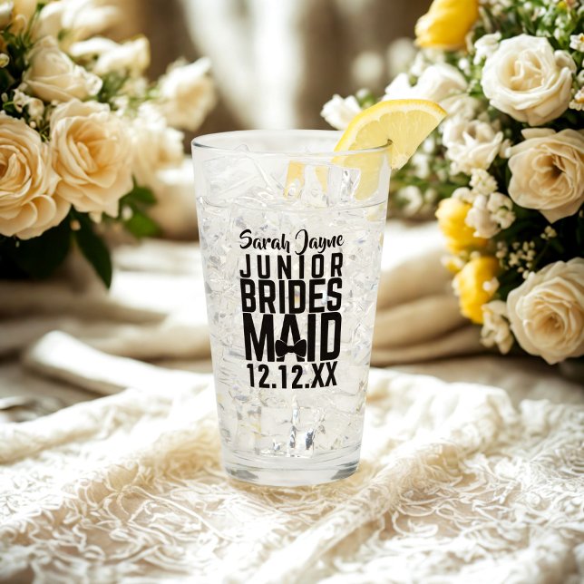 Custom Junior Bridesmaid Name Keepsake Glass (For the Junior Bridesmaid in your bridal party, Just add her name and your wedding date)