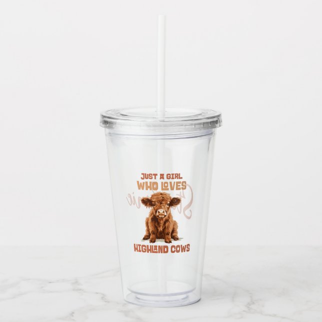 Custom Just a girl who loves Highland Cows Acrylic Tumbler (Front)