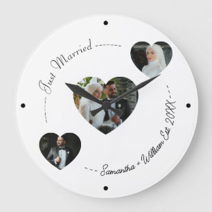 Custom Just Married Heart Photo Wedding Wall Clock