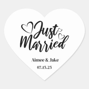 Custom Just Married Heart Stickers