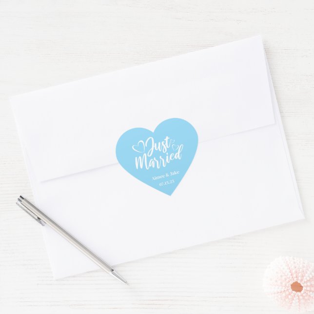 Custom Just Married Heart Stickers (Envelope)