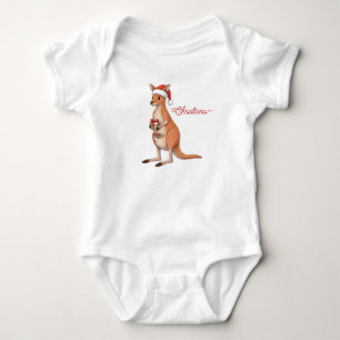 Custom Kangaroo With Santa Hat Christmas Holidays Baby Bodysuit