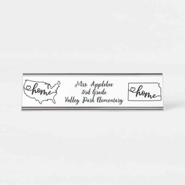 Custom Kansas State US Home Line Art Desk Name Plate (Front)