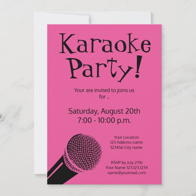 Custom karaoke party invitations with microphone (Front)