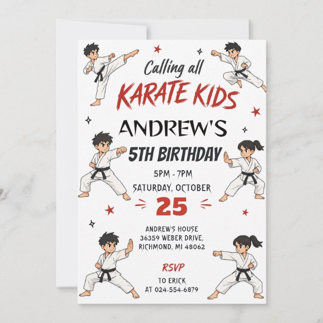 Custom Karate Party birthday Invitation (Front)