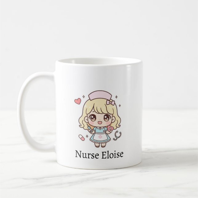 Custom Kawaii Nurse Mug – Personalized Cute Chibi  (Left)