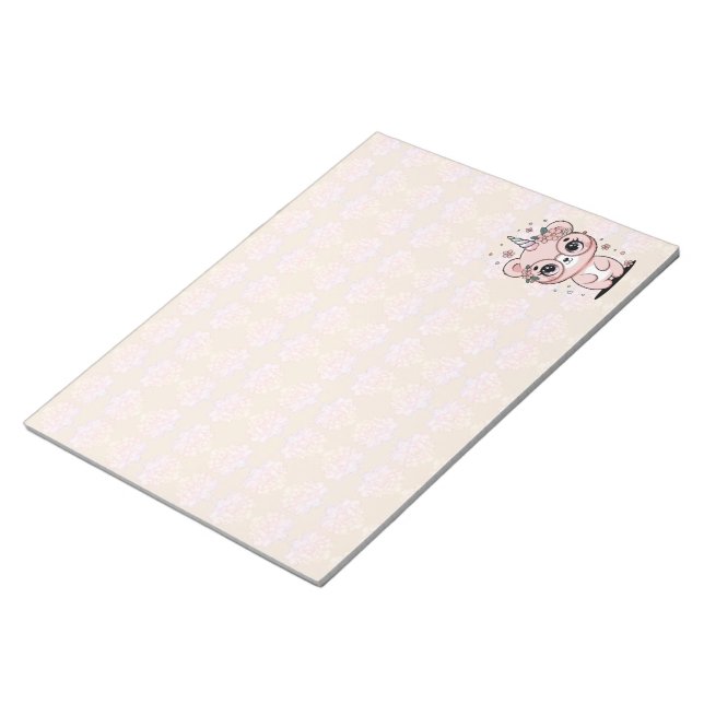 Custom Kawaii Unicorn Bear Face Floral Glasses Notepad (Angled)