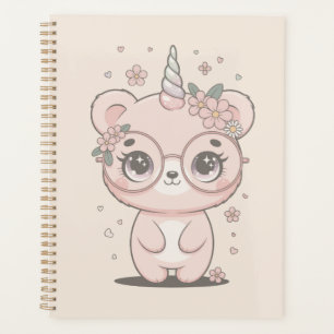 Custom Kawaii Unicorn Bear Face Floral Glasses Planner