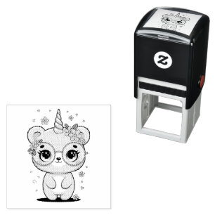 Custom Kawaii Unicorn Bear Face Floral Glasses Self-inking Stamp