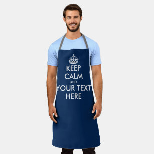 Custom keep calm and carry on navy blue kitchen apron