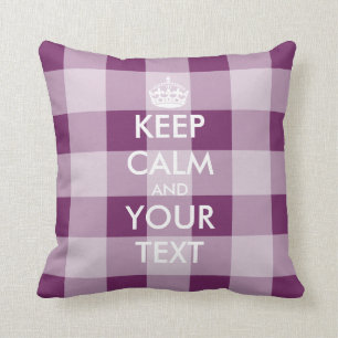 Custom Keep calm throw pillow with gingham pattern