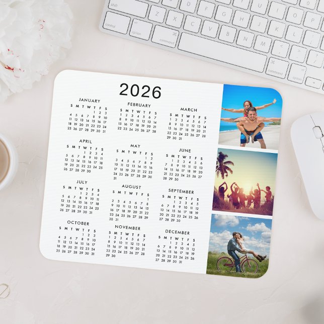 Custom Keepsake Memory Photo Collage 2026 Calendar Mouse Pad (Creator Uploaded)