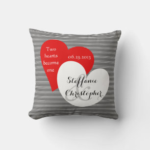 Custom Keepsake Wedding, Grey Pinstripe, Hearts Cushion