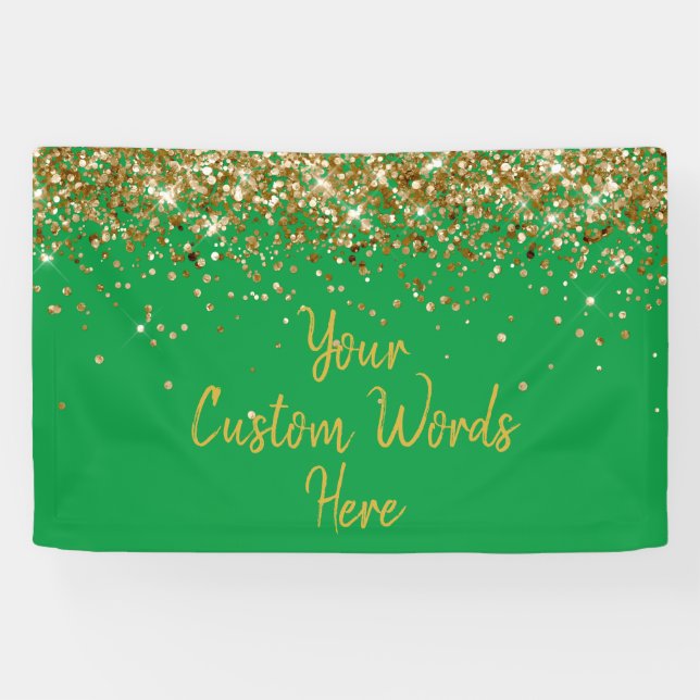 Custom Kelly Green Gold Birthday Party Photo Booth Banner (Horizontal)