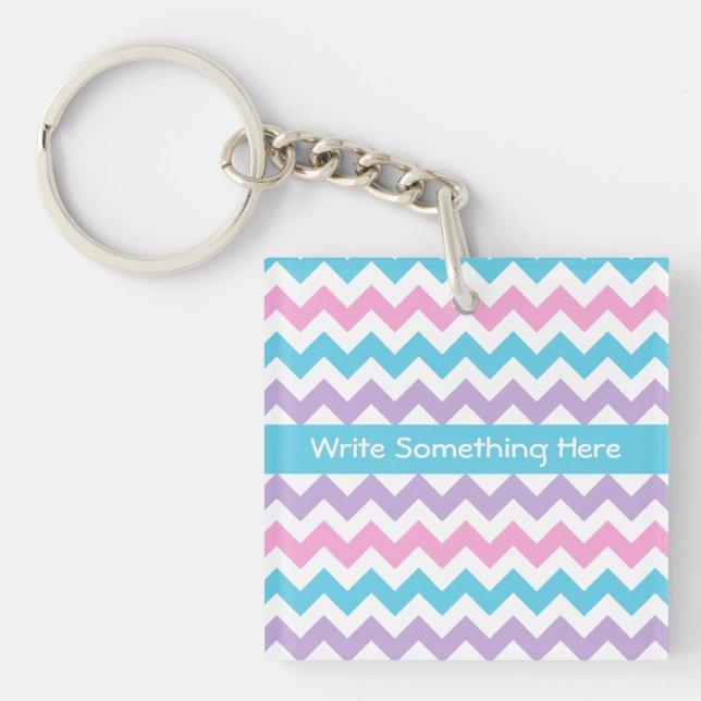 Custom Keychain, Turquoise, Pink, Mauve Chevrons Key Ring (Front)