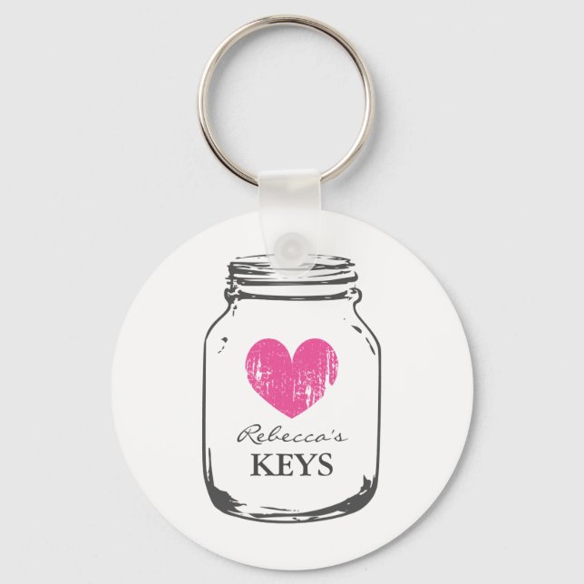 Custom keychains with mason jar and pink heart (Front)