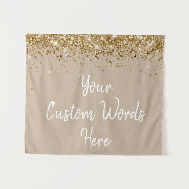 Custom Khaki Tan Birthday Party Gold Photo Booth Tapestry (Front (Horizontal))