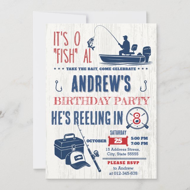 Custom kid Fishing Birthday Party Invitation (Front)