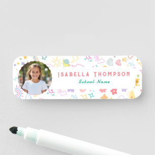 Custom Kid’s Name Tag with Photo – Bright Colourfu