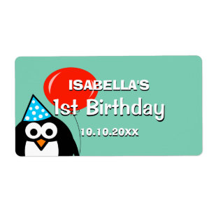 Custom kids 1st Birthday party water bottle labels