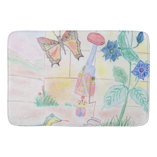 Custom Kids Artwork, Nutcracker toy, butterfly,  Bath Mat (Front)