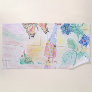 Custom Kids Artwork, Nutcracker toy, butterfly,  Beach Towel