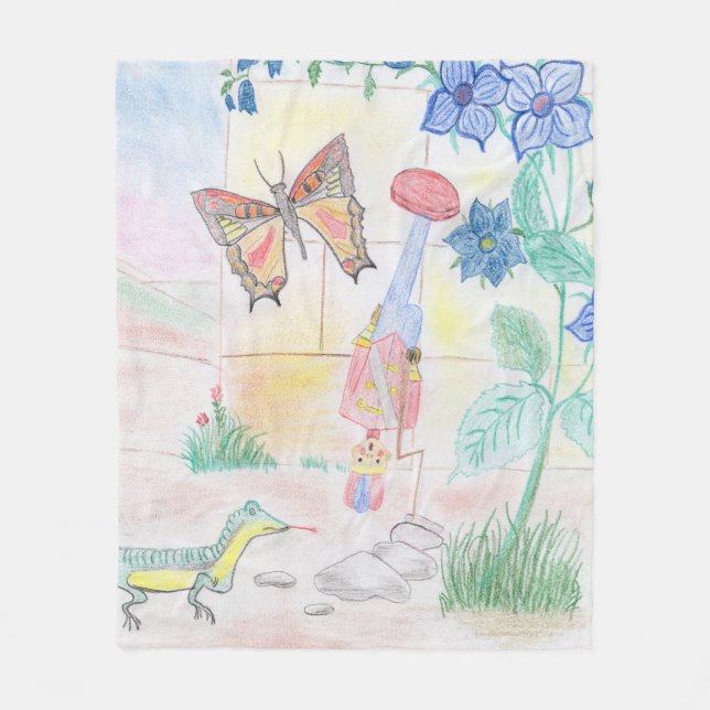 Custom Kids Artwork, Nutcracker toy, butterfly,  Fleece Blanket (Front)