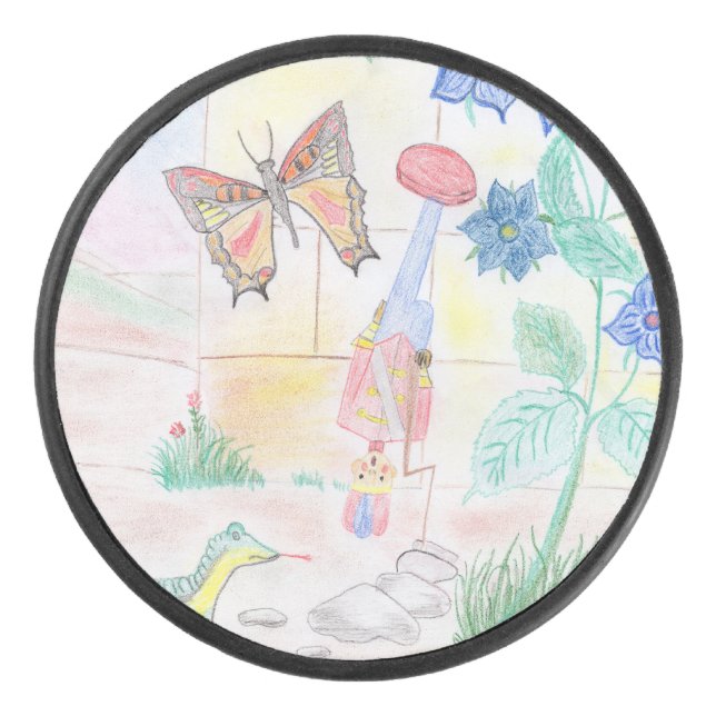 Custom Kids Artwork, Nutcracker toy, butterfly,  Hockey Puck (Front)