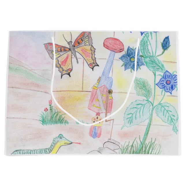 Custom Kids Artwork, Nutcracker toy, butterfly,  Large Gift Bag (Front)