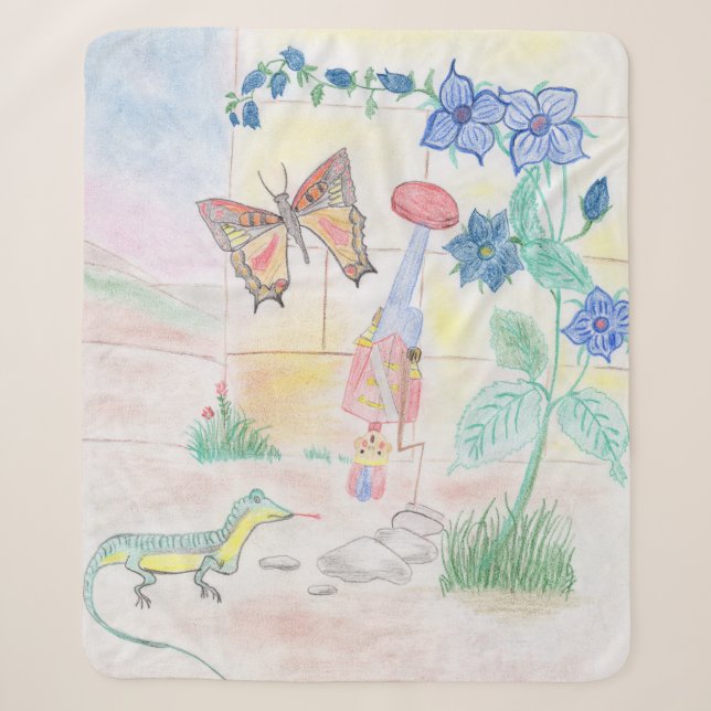 Custom Kids Artwork, Nutcracker toy, butterfly,  Sherpa Blanket (Front)