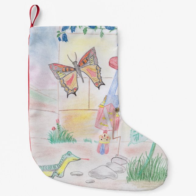 Custom Kids Artwork, Nutcracker toy, butterfly,  Small Christmas Stocking (Front)